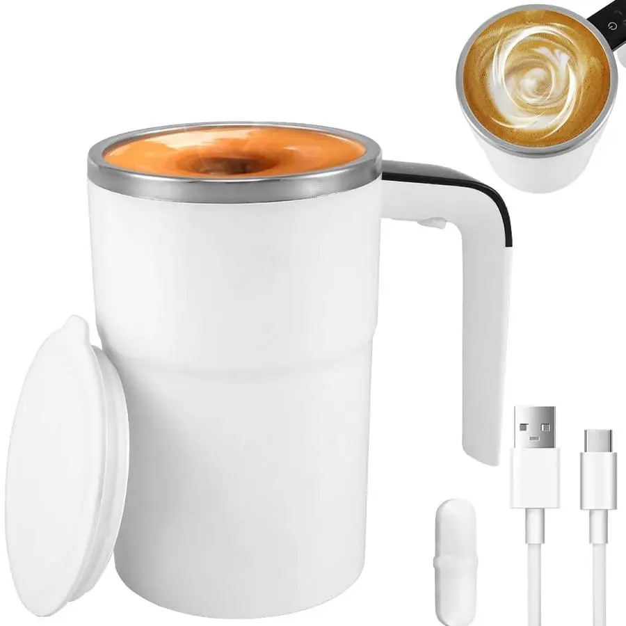 USB Rechargeable Self-stirring Coffee Mug, 1 Count Temperature Display Coffee Mug with Lid & Handle, Sealed Travel Mug for Coffee, Milk, Chocolate and