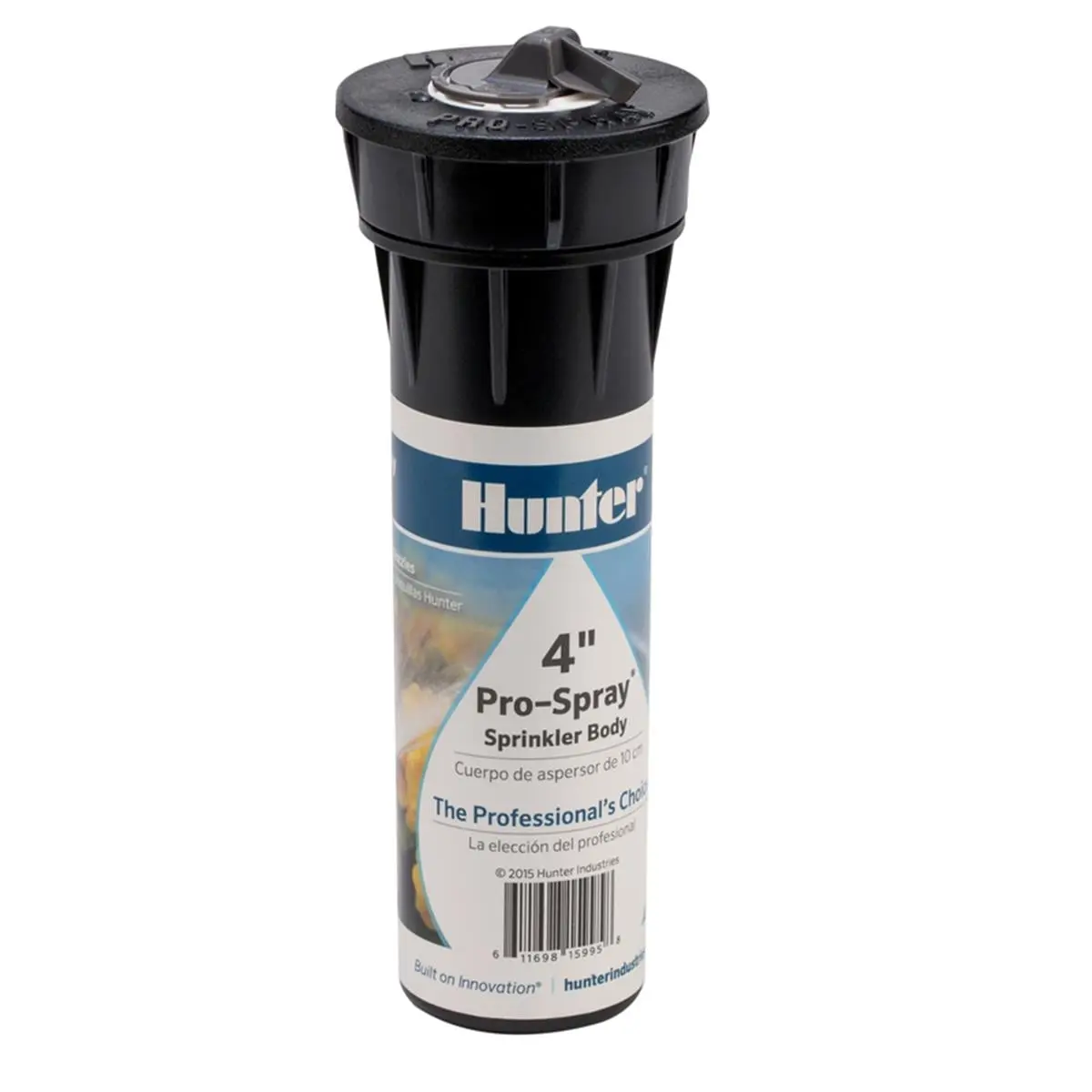 HUNTER 4 in. Pro-Spray Pop-Up Garden Sprinkler, 0.31 lbs, 1.25 in Inlet, 5.875 in Height, 706 Sq. Ft. Coverage, Black, Built-In Check Valve Option, Innovative Seal Design, Directional Flush Plug, Chemical-Chlorine Resistant, Fits All Female-Threaded Nozzl