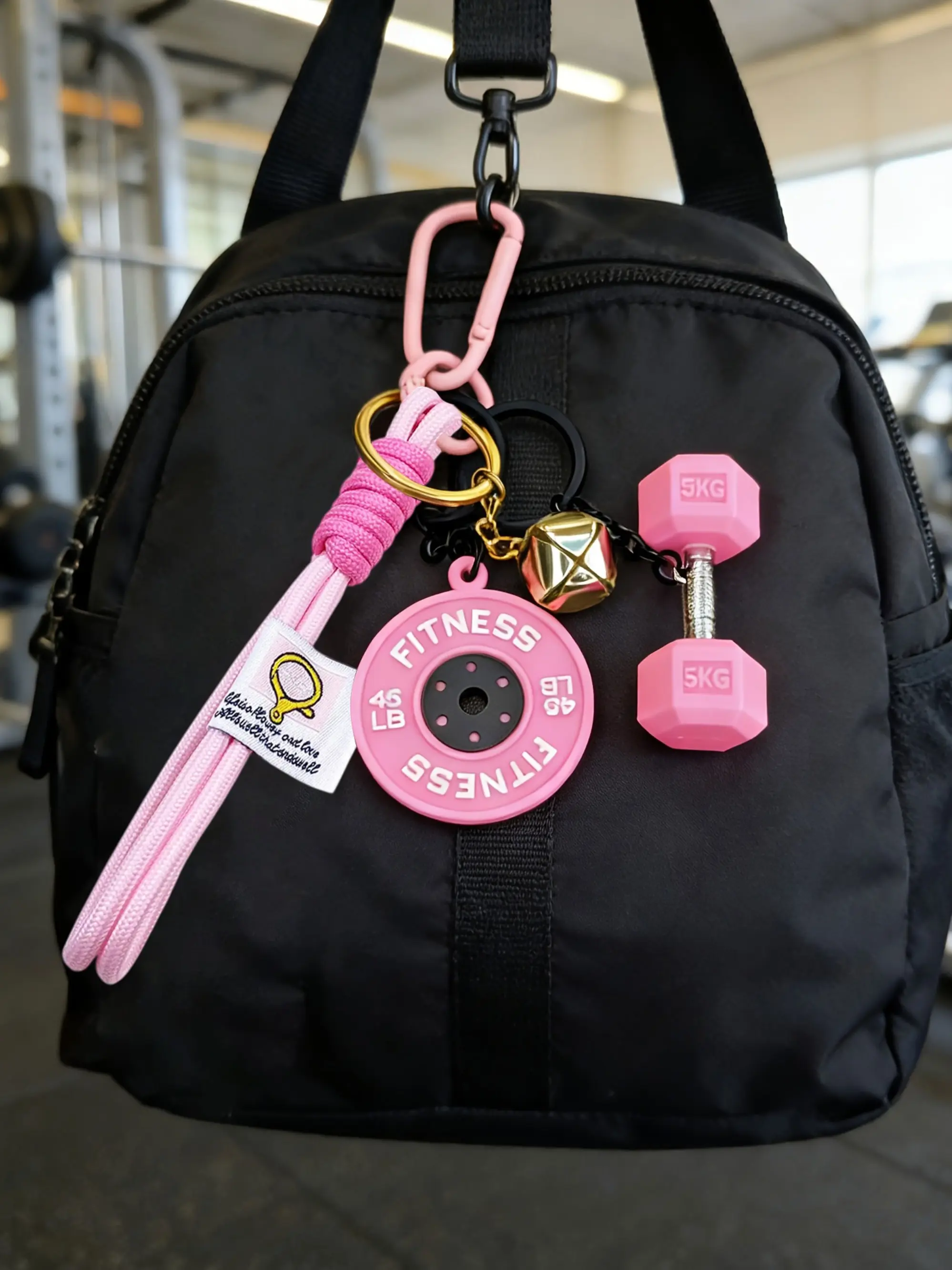 Handcrafted Fitness Barbell Dumbbell Keychain Set with Bells Keyring, Keychain For Bags, Unisex Fitness Gym Keychain Barbell Dumbbell Bag Charm Woven Rope Gym Pendant for Fitness Enthusiasts Valentine'S Day Gift