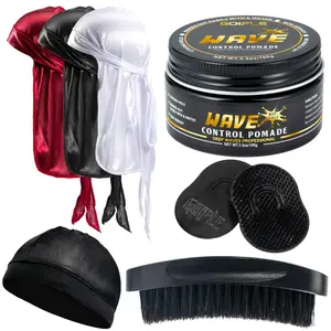 Goiple Wave Kit for Men 360 Wave Pomade with Strong Hold Easy Wash Shine Includes Curved Brush Durag Hair Products Gel Haircare Silky Curly Style