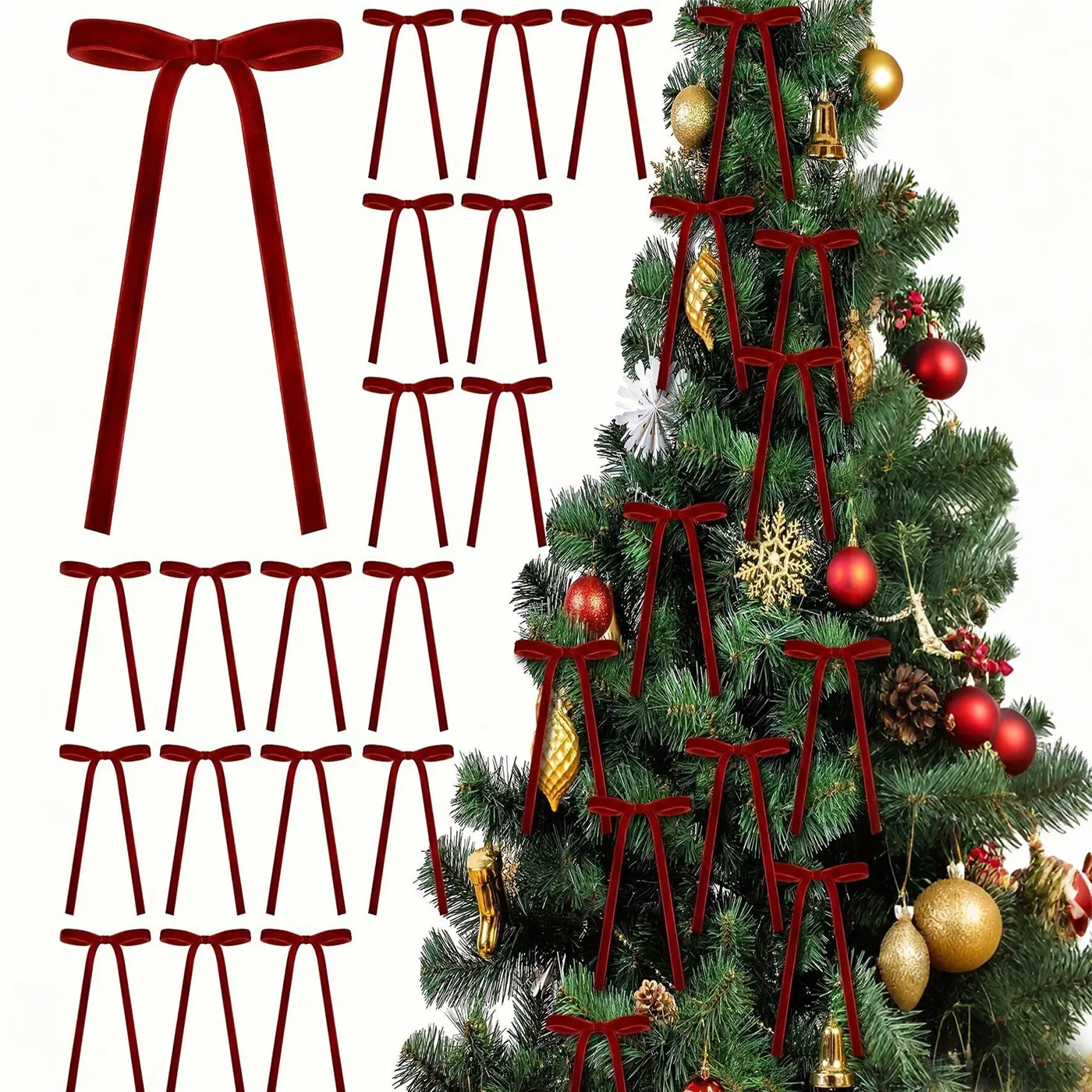 Vintage Velvet Christmas Bows, 10/20/40 Pieces, Perfect for Tree Decoration, Rustic Crafts & Gifts, Ideal for Holidays & Special Occasions, Christmas Ornaments