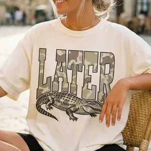 Vintage Lator Gator Graphic Tee Camo Lator Gator Tshirt Sarcastic Alligator T-Shirt Camouflage Later Gator Crewneck Top Womenswear Casual Lightweight Top