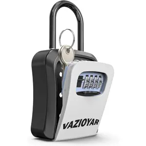 Portable waterproof key lock box for outdoor use, wall-mounted, changeable 4-digit combination key storage lockbox, holds up to 5 keys with shackles
