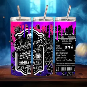 Sanderson Sisters 20oz Stainless Steel Skinny Tumbler with Lid and Straw - Portable, Drinkware Cup Reusable Washable