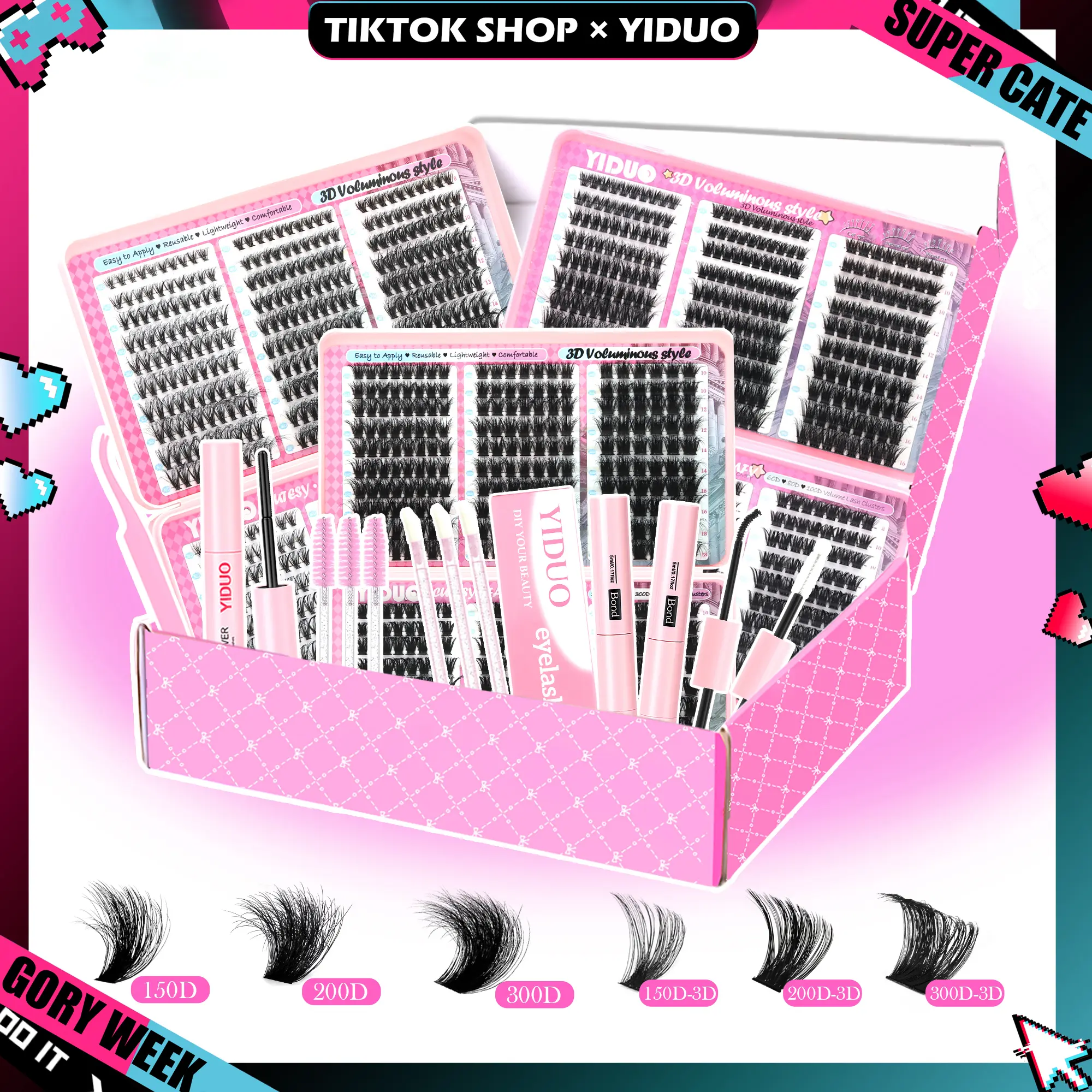 YIDUO 1560pcs  Eyelashes Clusters Extension Kit – 9 Styles (30D/40D/50D/60D/80D/100D/150D/200D/300D), Mixed Fluffy Individual Lashes with Lash Book, Multi-Volume & High Cost-Effectiveness, Includes Bond & Seal,for Beginners & Professionals DealsforYouDays