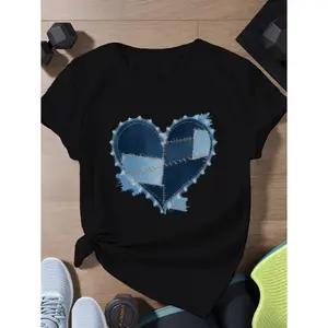 Heart shaped denim pattern Women's Plus Size Sports Short Sleeve T-Shirt