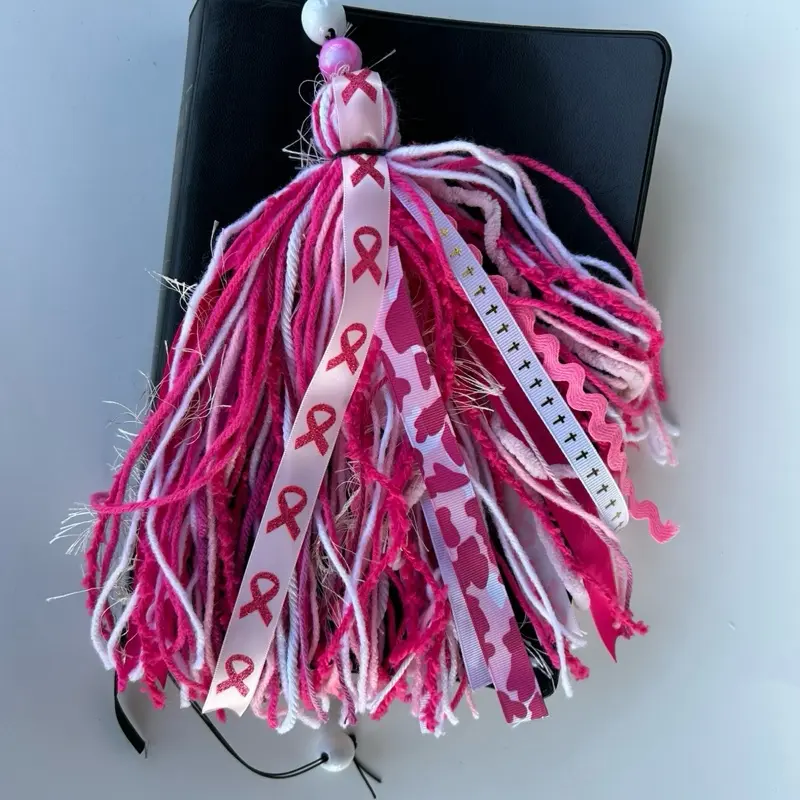 Think Pink Breast Cancer Awareness Warrior Bible Tassel Bookmark with Beads & Prayer Card Gift Set for Support