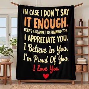 Soft Knitted Blanket with I Proud of You Pattern, Cozy Blanket Throw, Multi-Size Warm Throw for Home Decor, Comfortable Fashion Design, All Seasons Use, Holiday Gift