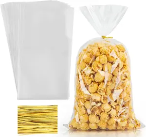 100pcs Cellophane Bags 7X14 Popcorn Bags Treat Bags with Ties Goodie Bags Clear Gift Bags for Packaging Party Favor Cookie Candy Bakery Plastic Cellophane Wrap