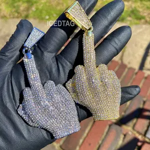 Men’s Hip Hop Ice Out Gold Plated Large Full Celebrity Shine Middle Finger Emo Pendant