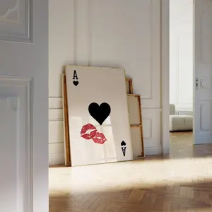 Playing Card Wall Art, Ace of Hearts Print, Trendy Wall Art, Retro Kiss Lips, Ace of Spades