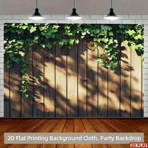 2D Flat Banner, 1pc Rustic Wooden Fence Climbing Plants Design Polyester Backdrop Banner, Wedding Arch Backdrop - All-Season Multipurpose Photo Studio Decor, Party Decoration for Outdoor Events, Garden Parties, Home & Yard Celebrations - No Electricity