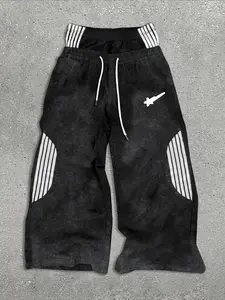 Men's Casual Wide Leg Pants, Comfortable Fabric, Striped Patchwork, West Coast Style Design, Street Fashion, Trouser, Athletic