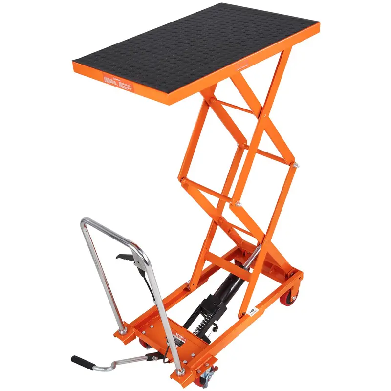 【toolupgrade】VEVOR Manual Double Scissor Hydraulic Lift Table, Heavy Duty Cart with 330 lbs Capacity, 50" Lifting Height for Lifting Tasks, Lock-Steady Wheels, Rubber Non-Slip Pad, Rust-Resistant Overload Protection Rolling Work Station