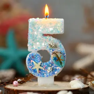 1pcs Summer Ocean Series Seashell Number Candles for Birthday Cakes, Seashell and Starfish Ornaments for Cake Decoration, Suitable for Birthdays, Weddings, and Celebrations, Perfect for Pairing with Cakes and Desserts, Decorating