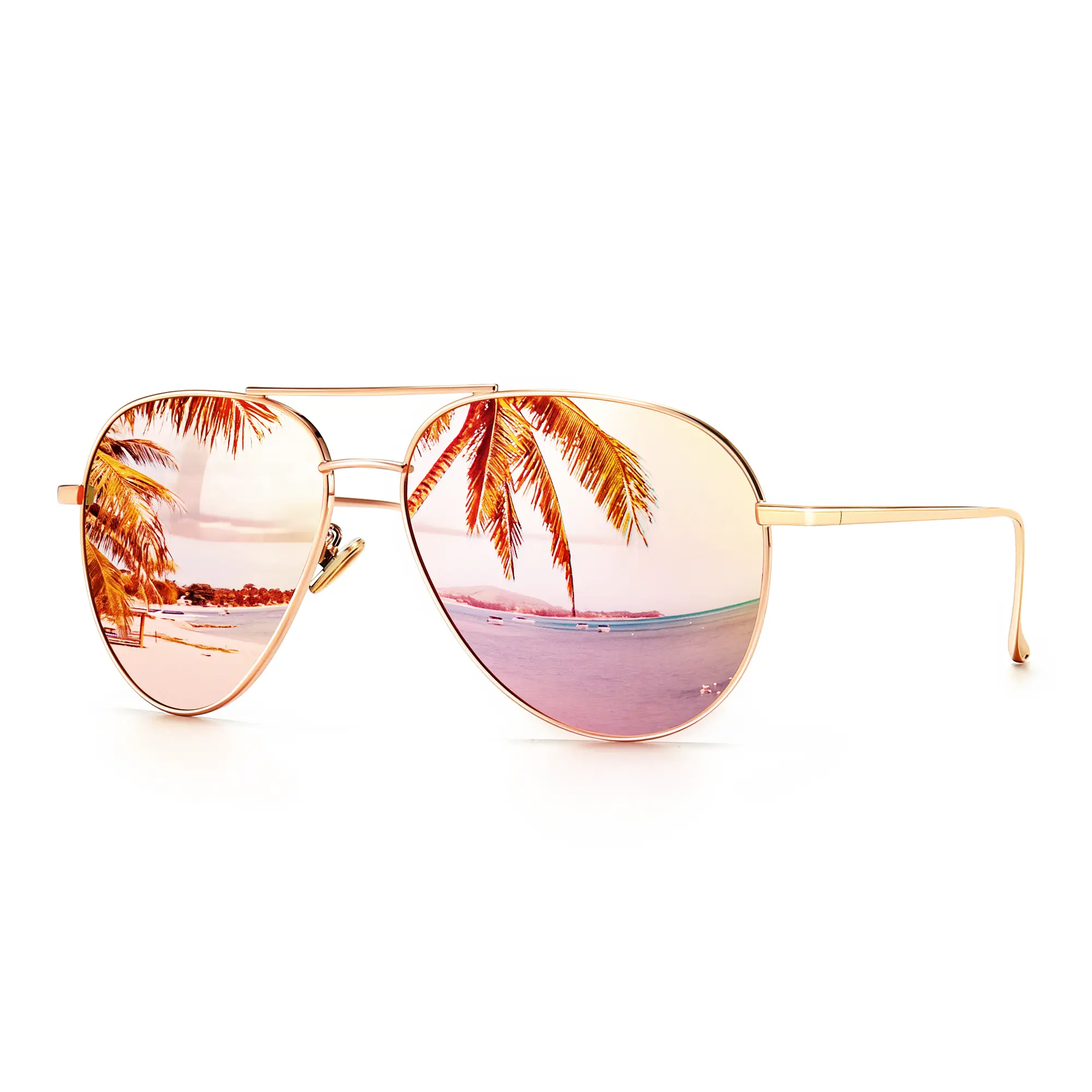 【SummerVibes】SUNGAIT Women's Oversized Aviator Sunglasses with UV400 Protection Polarized Mirrored Lens 60mm Fluffy Rose Gold Frame Luxury Fashionable Design