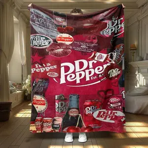 Retro Dr. Pepper drink pattern plush blanket with creative design, made of ultra-soft microfiber, suitable for home, office, travel and camping. warm nap blanket