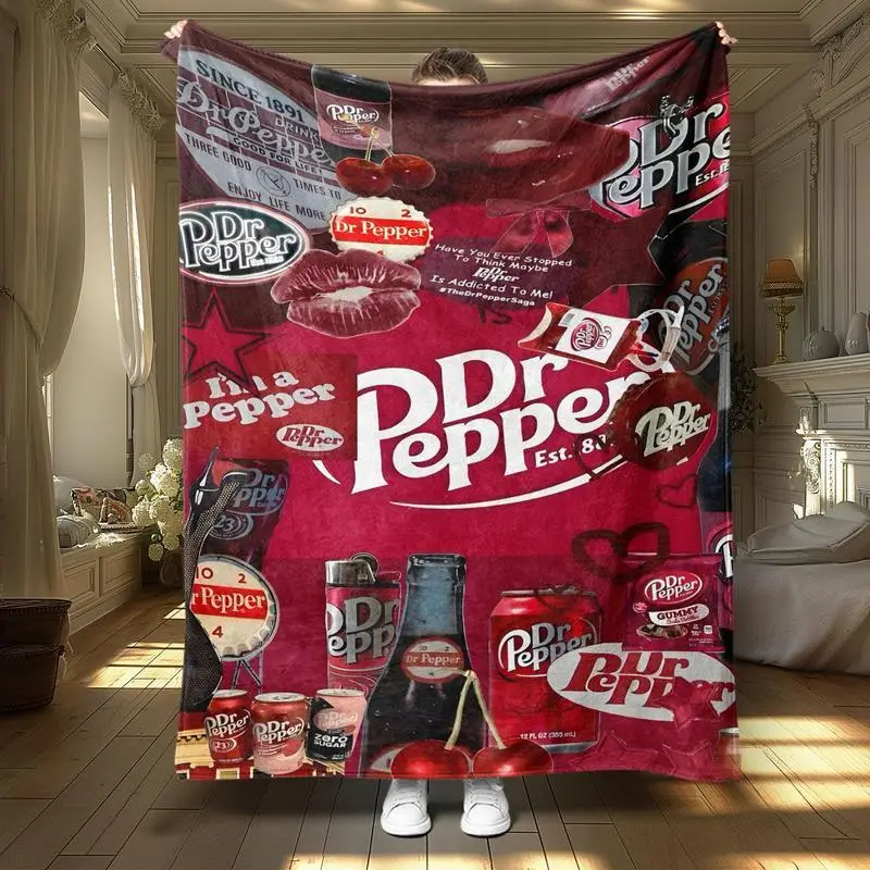 Retro Dr. Pepper Soft Throw Blanket – Vintage Beverage Pattern Blanket for Air-Conditioned Rooms, Cozy Nap Blanket for Home, Office, Travel, and Campi