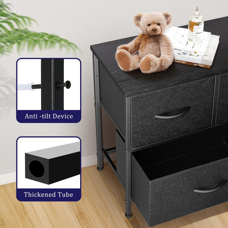 EDX 5 Drawer Dresser with Wide Chest of Drawers, Non-Woven Fabric, Steel Frame & Wood Top, Compact Design for Living Room, Bedroom, Hallway