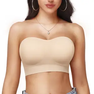 PoseFree Seamless Push Up Strapless Bra for Women Non-Slip Silicone Bandeau Bra with Fabric & Clear Straps Wireless Tube Top DealsForYouDays Cleavage Bra Adjustable Bras