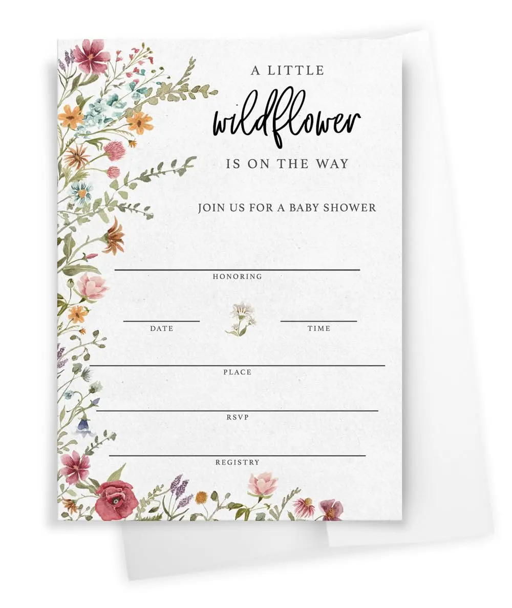 Baby Shower Invitations and Envelopes, Wildflower (Set of 30)