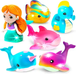 Tub Works Mermaid Lagoon Light Up Bath Toys, 6 Pack | Water-Activated Light Up Toys Flash & Change Color | Easy-Grip Baby Girl & Toddler Bath Toys | Sensory Mermaid Toy Bathtub Toys with Bath Lights