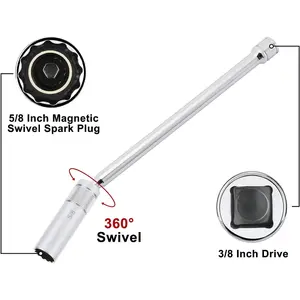 6PCS 3/8-Inch Drive Magnetic Swivel Spark Plug Socket Set, Include 9/16-Inch, 5/8-Inch, 13/16-Inch, 14mm Socket, Length: 4-Inch, 6-Inch, 11-Inch, 12-Point, CR-VPulseTrail5AAVelvet31 AAZestZone35C28ChicLadyHub