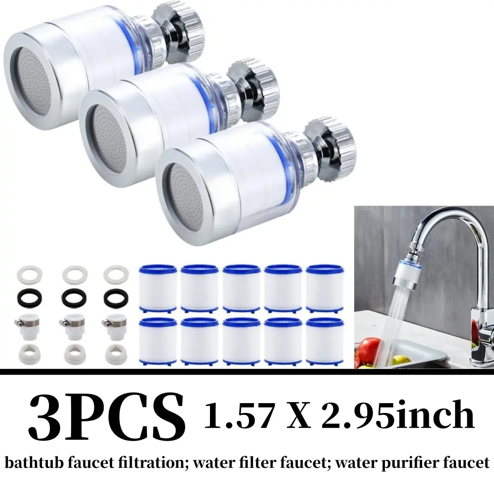 3-Piece Universal Sink Faucet Filter Set, 360-Degree Rotatable Head, Water Purifier for Home Kitchen, Chlorine, Fluoride, Heavy Metals & Hard Water Removal Tool (Leisure & Outdoor Recreation Equipment), Filter Water Filters