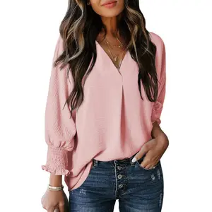 Women’s Tunics – V-Neck, Casual Loose Fit, 3/4 Sleeves; Dressy Blouses; Oversized T-Shirts