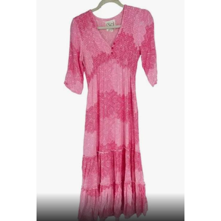 Anthropologie Sunday Mi Amore Pretty in Pink Midi Dress Breathable Casual Comfortable Fabric Lightweight Womenswear Elegant Style Women Formal Rayon Underwear Lady