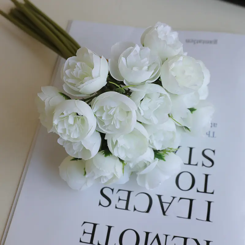 3 Bundles Decorative Faux Mini Ranunculus Bulk Pack (18 Pcs Filler Blooms with Flower Design) for DIY Cream Bouquets, Wedding Centerpieces (Vase Not Included), Eighteen Pcs