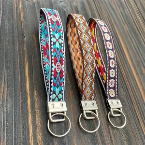 Vintage Western Ethnic Keychain Wristlet Strap - Keychain for Car Keys, Car Interior Decoration Accessory, Backpack Pendant