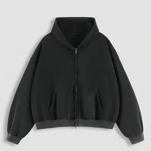 The Essential Boxy Double Zip Hoodie (Black)