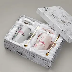 Ceramic Dali Pattern Coffee Cup Mug Gift Box, 13.5 Oz Reusable Marble Drinkware, Perfect Wedding Couple Gift, Washable Tumbler