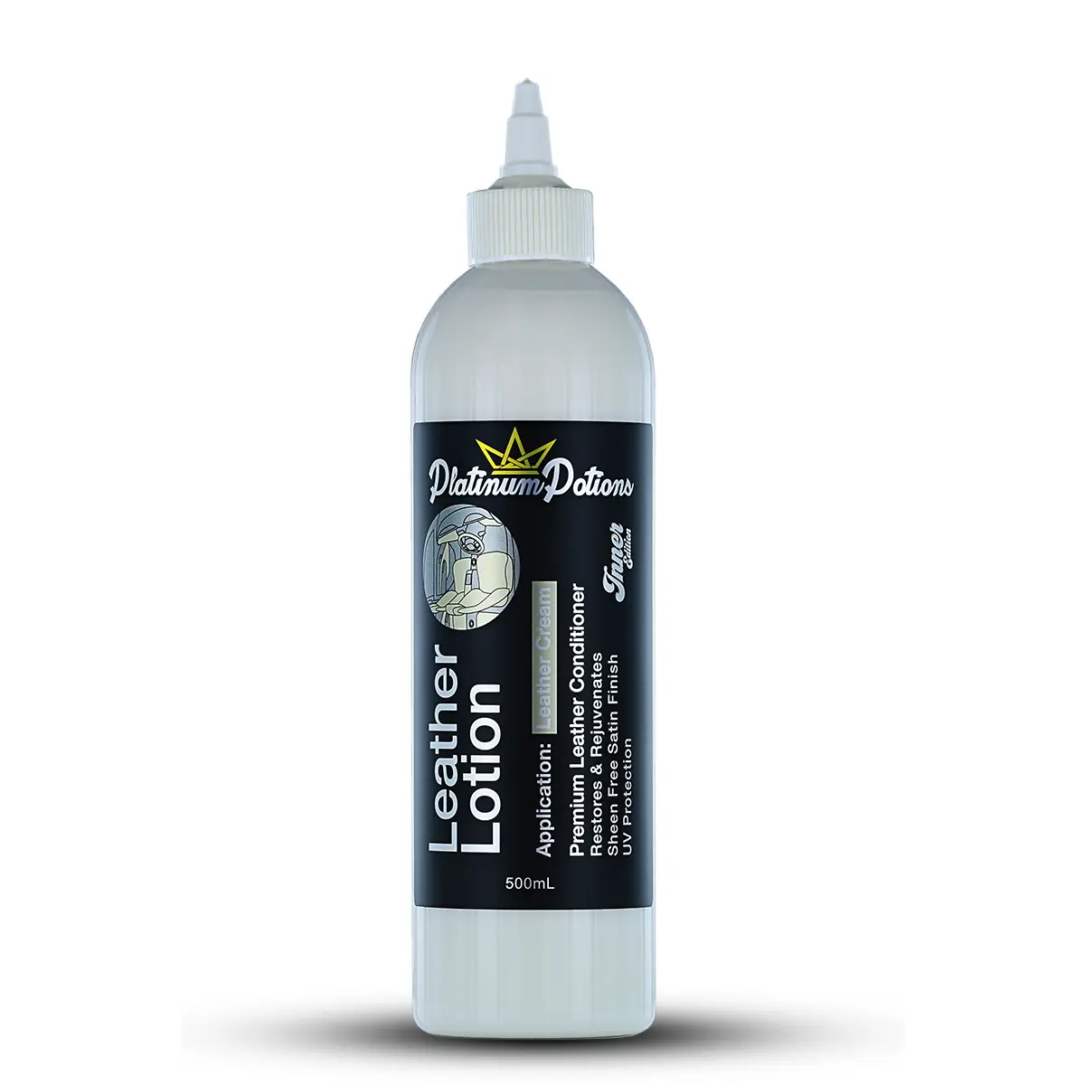 Platinum Potions Protective Leather Conditioner - Automotive & Motorcycle Interior Care Lotion with Lanolin Oil, Hydration, UV Inhibitors, 100% Silicone-Free, Luxurious Fragrance, Maintains Crisp Matte OEM+ Look (Ideal After Leather Cleanse Use), Uv Prote