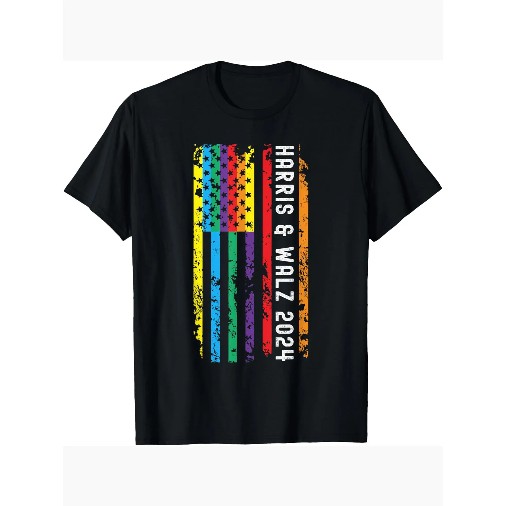 Harris Waltz 2024 Election Kamala Harris Tim Waltz 5 Men's T-shirt with Colorful Pattern, Casual Round Neck, Short Sleeve, Comfortable Cotton Design