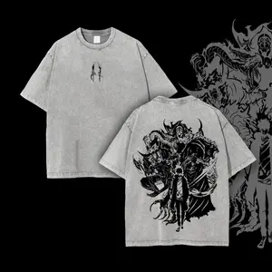 Retro Limited Sung Jin Woo Solo Leveling anime Washed Cotton T-shirt , unisex oversize anime manga acid tee , full graphic gift tee anime lover