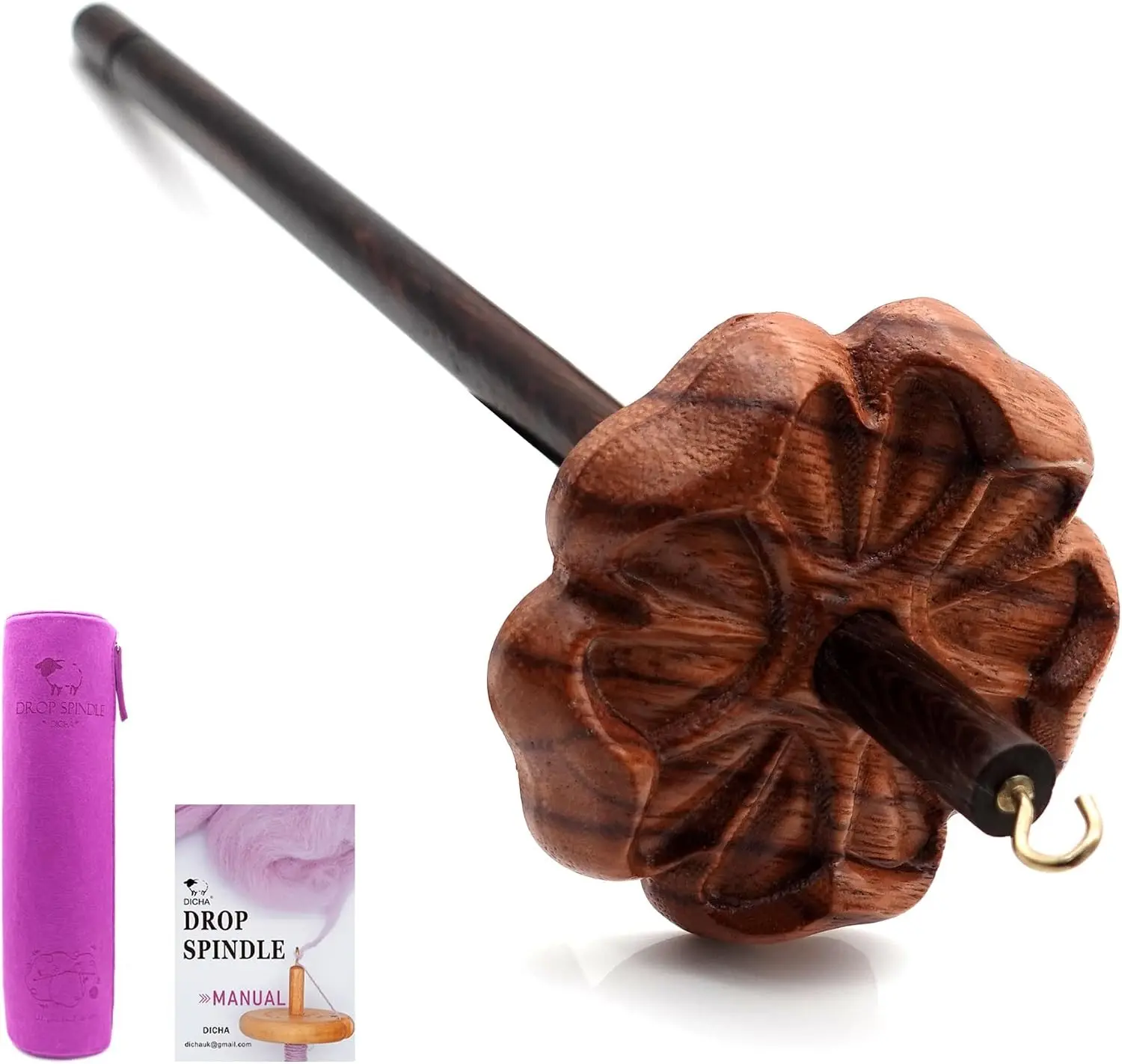 DICHA 3" Drop Spindle Kit- High Low Whorl Wooden Spindles with Tutorial -Weaving Spinning Wheels for Beginners-Perfect Spinner Gifts-Durable,Easy to Use-Rosewood