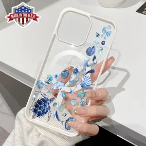 Magnetic Phone Case for iPhone 15 Plus 16 Pro Max 14 13 12 11 X XS XR Blue sea creature decal Pattern TPU Shockproof Anti-Scratch Stylish Smartphone Cover
