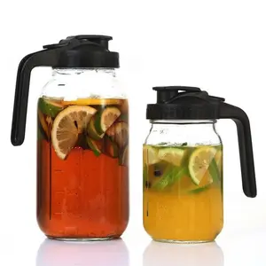 Glass Cold Water Pitcher, 1 Count Glass Iced Tea Pitcher with Handle, Coffee Can, Drinkware for Home Kitchen Dining Room Picnic, Drinking Glassware