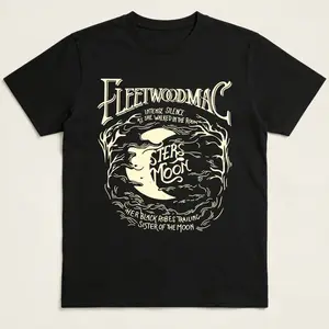 Holafish Acid Wash Vintage Moon Pattern T-Shirt,Heavyweight Cotton Streetwear graphic vintage tees Menswear Womenswear Crewneck Tshirt