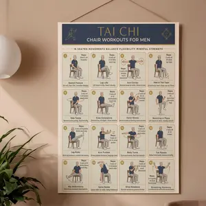 [Sale off up to 65%][Free Ship][No Frame] Tai Chi Chair Workouts for Men, Printable Chair Exercise Chart, Seated Workout Guide, Gentle Senior Workout, Tai Chi Poster