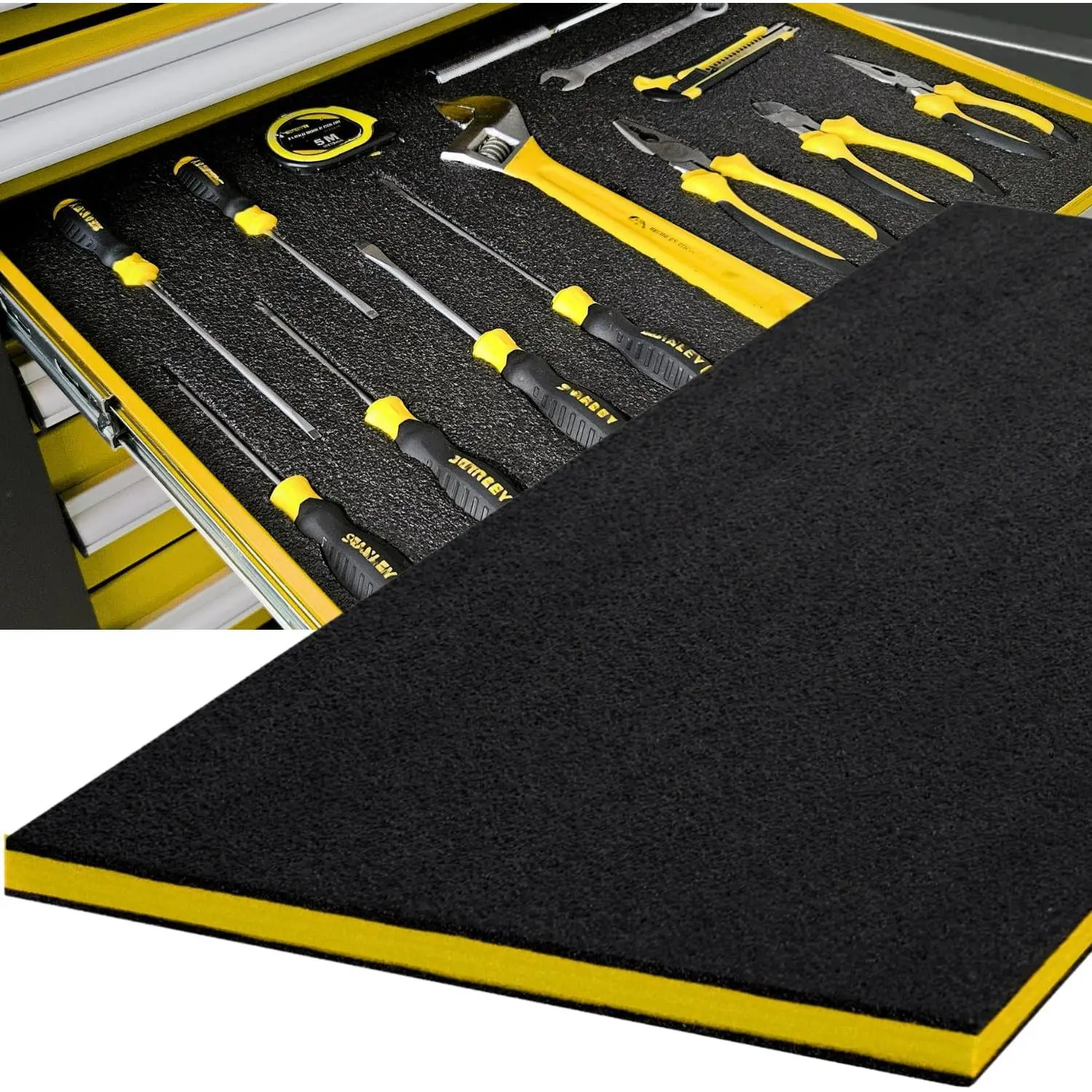 Kaizen Tool Box Foam Insert - 1PC 48x24x1in High-Density Easy Cut-and-Peel Sheet with Peel Layer, Durable Black & Yellow Hard Case Organizer for Tool Organization (48 x 24 in)