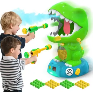 Movable Dinosaur Shooting Toys for Kids 5-7 with Spraying, Electronic Target Game Toy with 2 Pump Guns, 48 Foam Balls, Party Favor Christmas Toys with Score Record, Sound indoraptor  figure