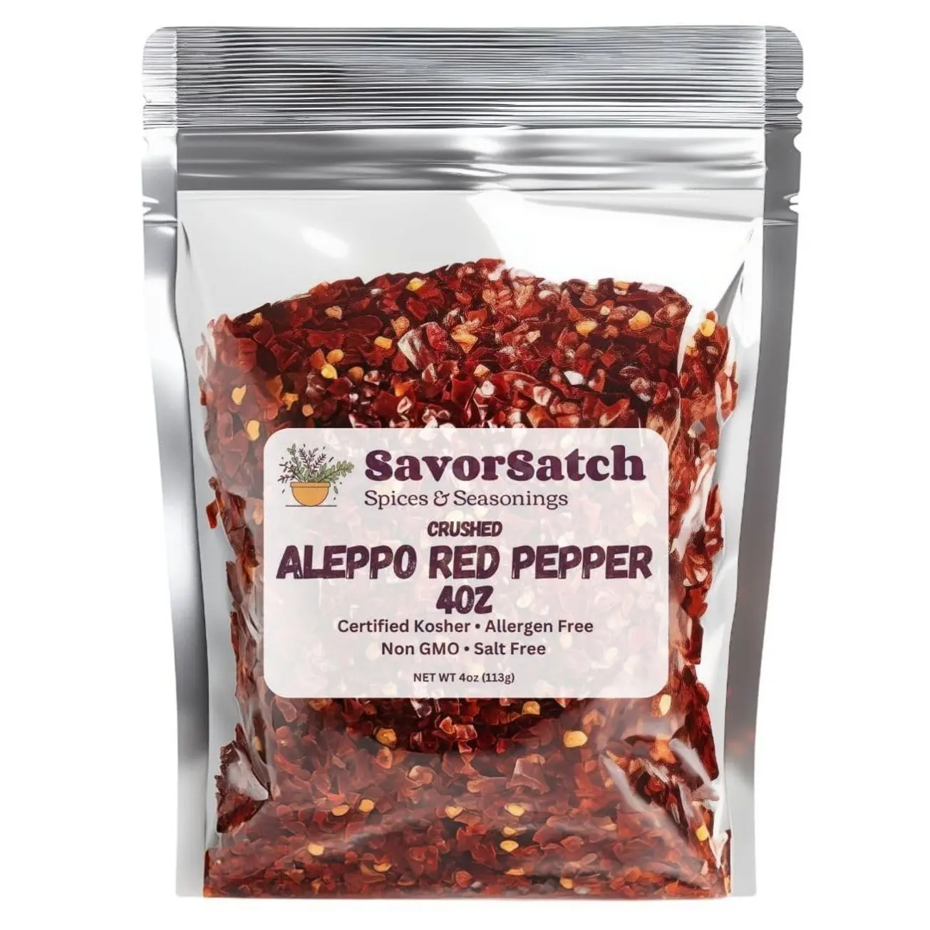 SavorSatch Aleppo Red Pepper Flakes - 4 oz Resealable Pouch | Certified Kosher, Moderately Spicy Halaby Chili Pepper | Authentic Turkish Flavor | Crushed Red Capsicum annuum for Cooking and Seasoning