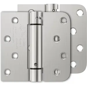 2 Pack Self Closing Door Hinges, 4 Inch Spring Loaded Hinges with Square & 5/8'' Radius Corners, Adjustable Tension for Garage Front Door, Suitable for Left and Right Hand Door, UL Listed