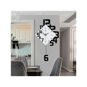 Mirror Surface Large Modern Pendulum Silent Wall Clock DIY Swing Wall Clock, Modern Frameless Wall Clock Large 3D Wall Watch Mirror Numbers For Home Office Decorations