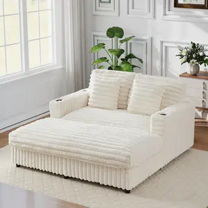 Giratree Furniture Modern 2-Seater Faux Rabbit Fur Sofa with Cup Holders, Soft and Cozy Couch, Approx. 64.17"W x 62.99"D x 28.74"H, Perfect for Living Room and Small Spaces