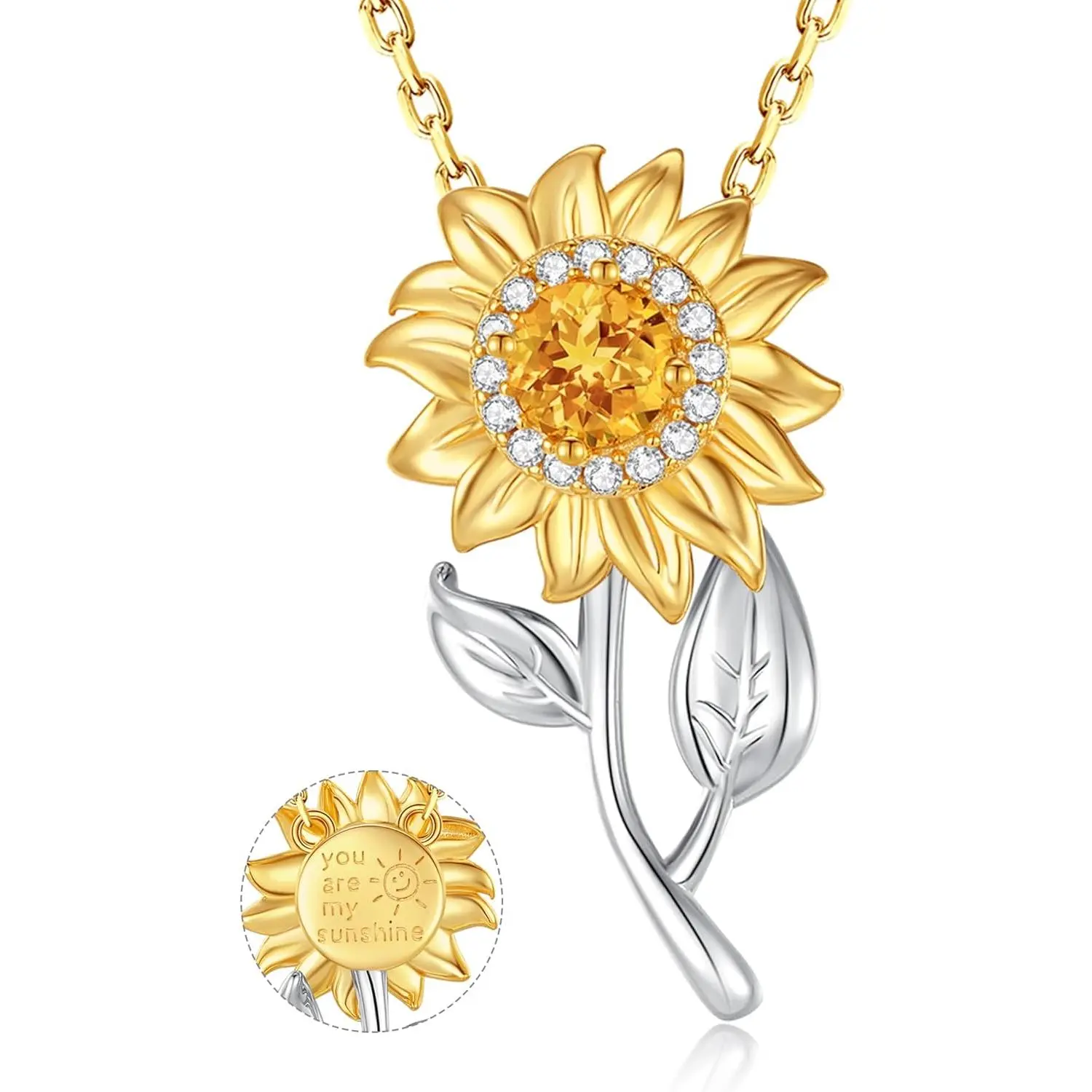 Flower necklace Sterling Silver Spinning Pendant, You Are My Sunshine Fidget Rotatable Jewelry Birthday Mothers Day Gifts for Women Mom Wife Her