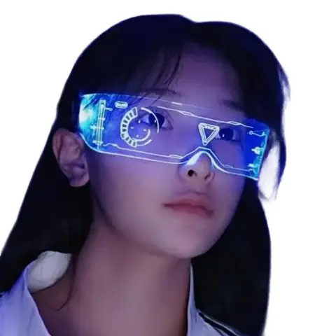 Cyberpunk LED Fluorescent Photo Prop Sunglasses Gift Pack - Polycarbonate Frame Eyewear, Party-Ready Light, LED Network Technology Glow, Futuristic Vibe, Matching Mask, Perfect Gift for Adults, Accessories for Women, Ideal for Parties
